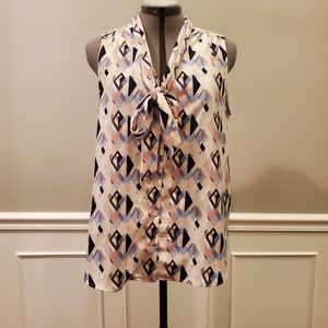 Rachel Zoe Large Peach, Light Blue, and Navy Sleeveless Blouse